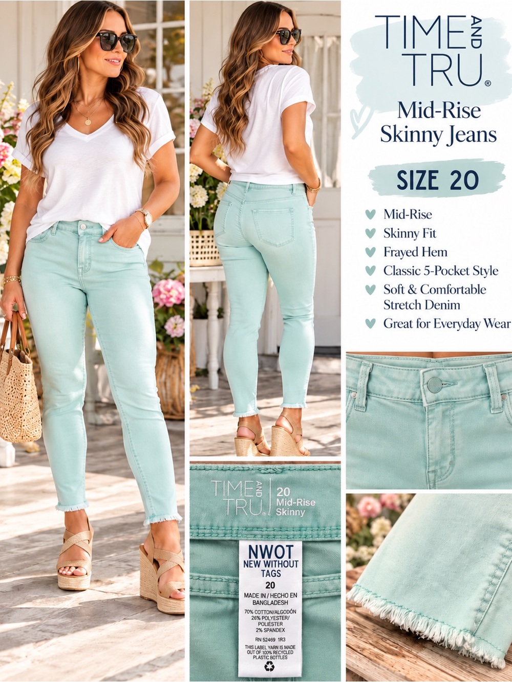 Time and Tru Mint Mid-Rise Skinny Jeans